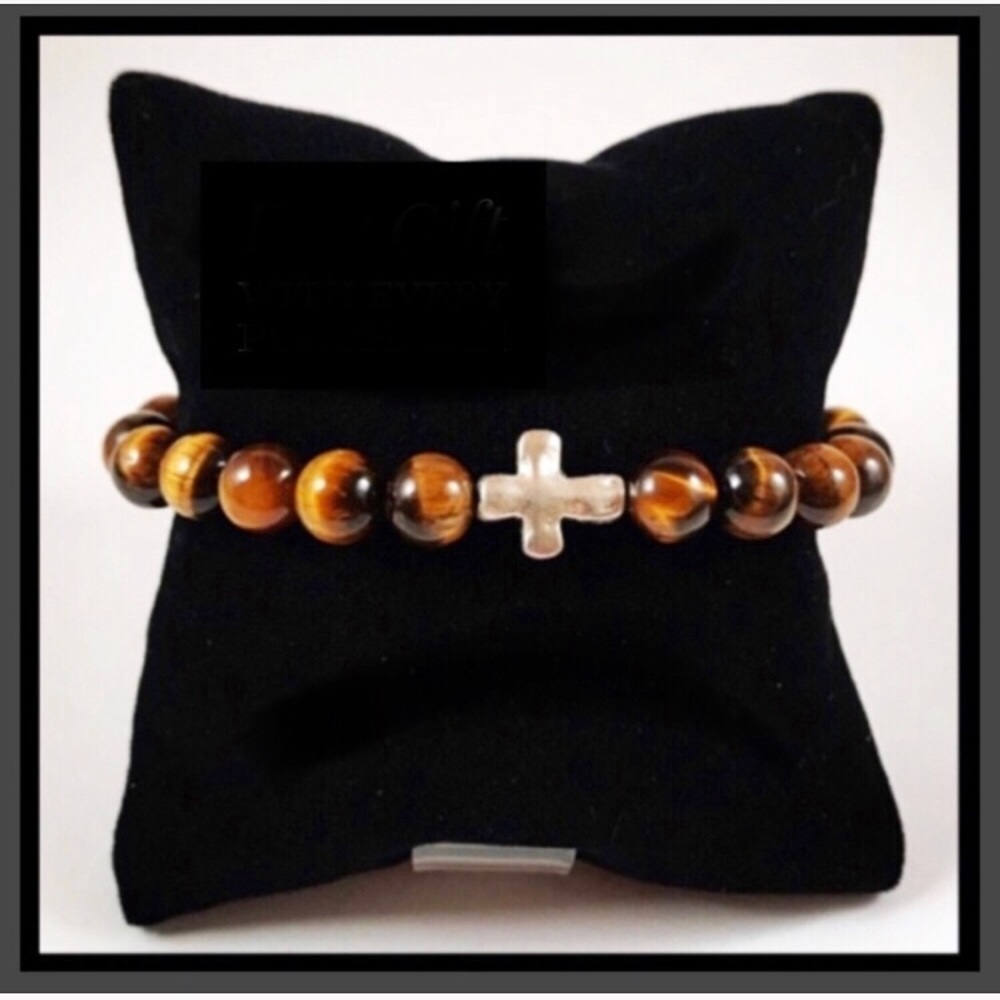 Men or women golden Tiger eye cross bracelet